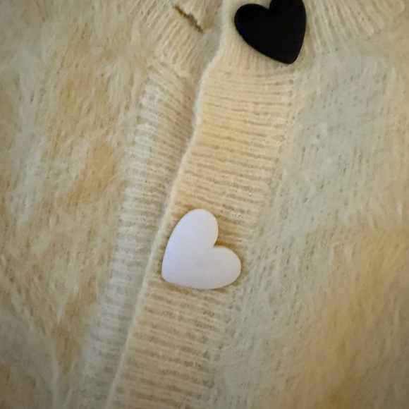 Cozy Cream Cardigan Sweater with Heart Accents - Picture 2 of 6